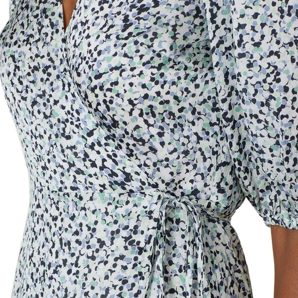 Club Monaco High-Low Easy Midi Wrap Dress in Abstract Polka Dot Print, Size 10 - Picture 3 of 16